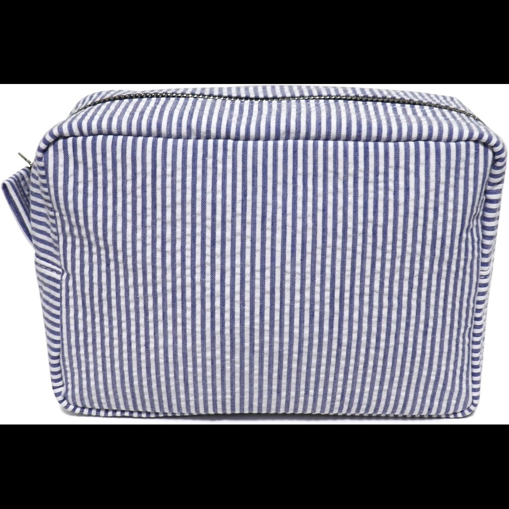Navy Blue Seersucker Cosmetic Bag New
